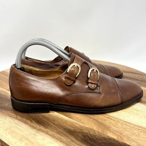 Mezlan Brown Leather Double Monk Strap Buckle Derby Dress Men's 7.5 M Shoes
